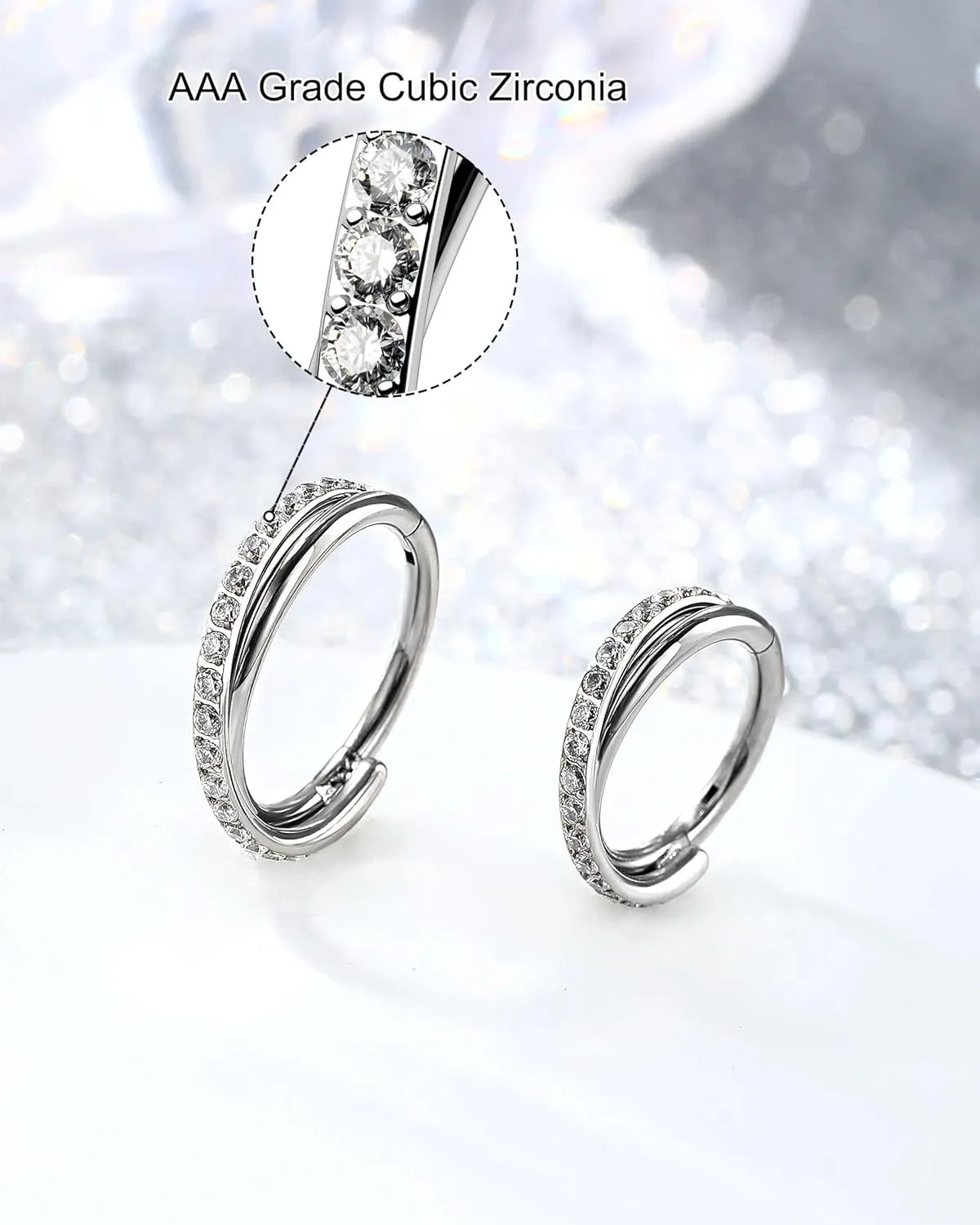 Melighting G23 Titanium Nose Ring Hoop 16G 18G 20G Conch Piercing Jewelry Clear CZ Double Titanium Helix Earring Tragus Daith Piercing Jewelry for Women