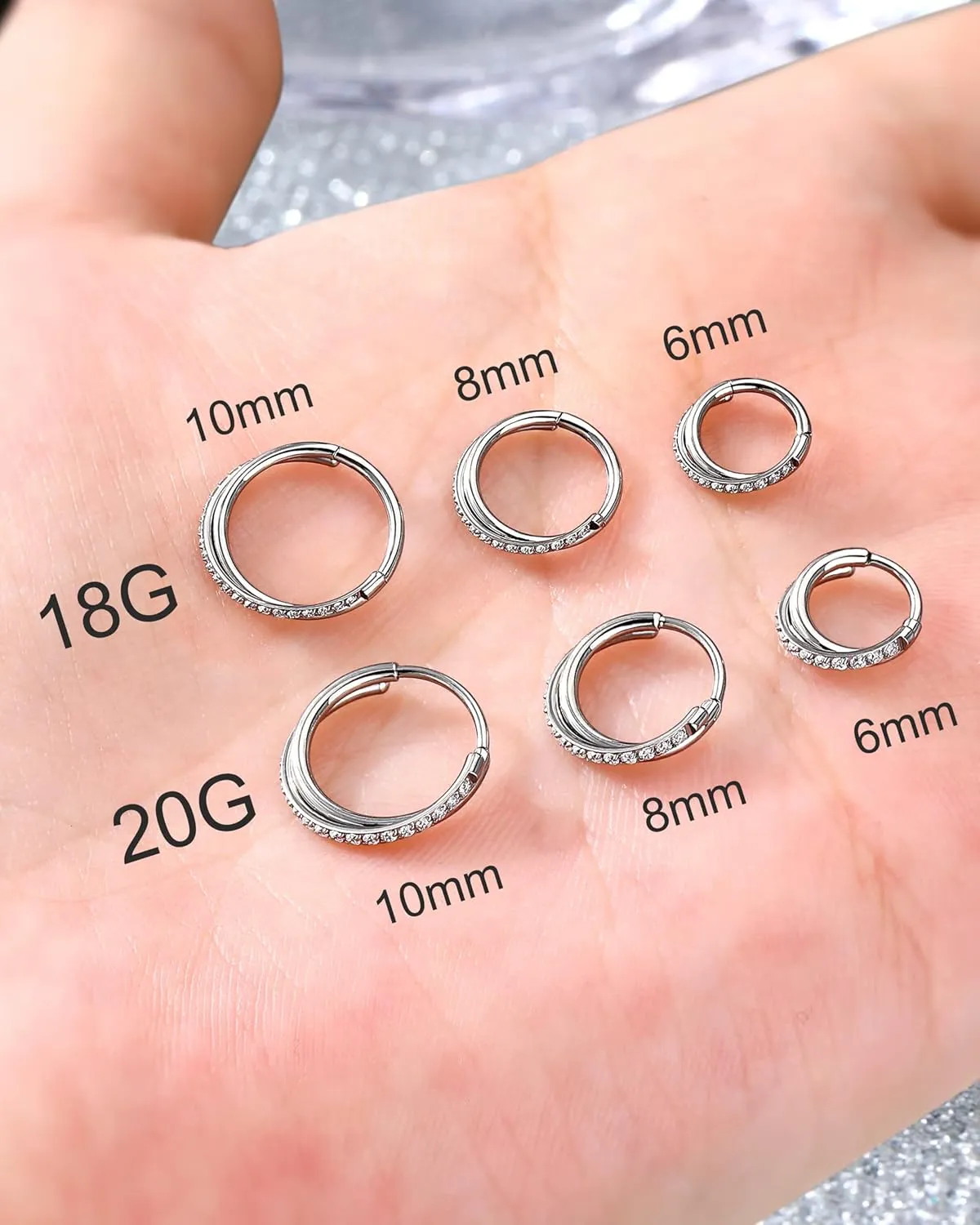 Melighting G23 Titanium Nose Ring Hoop 16G 18G 20G Conch Piercing Jewelry Clear CZ Double Titanium Helix Earring Tragus Daith Piercing Jewelry for Women