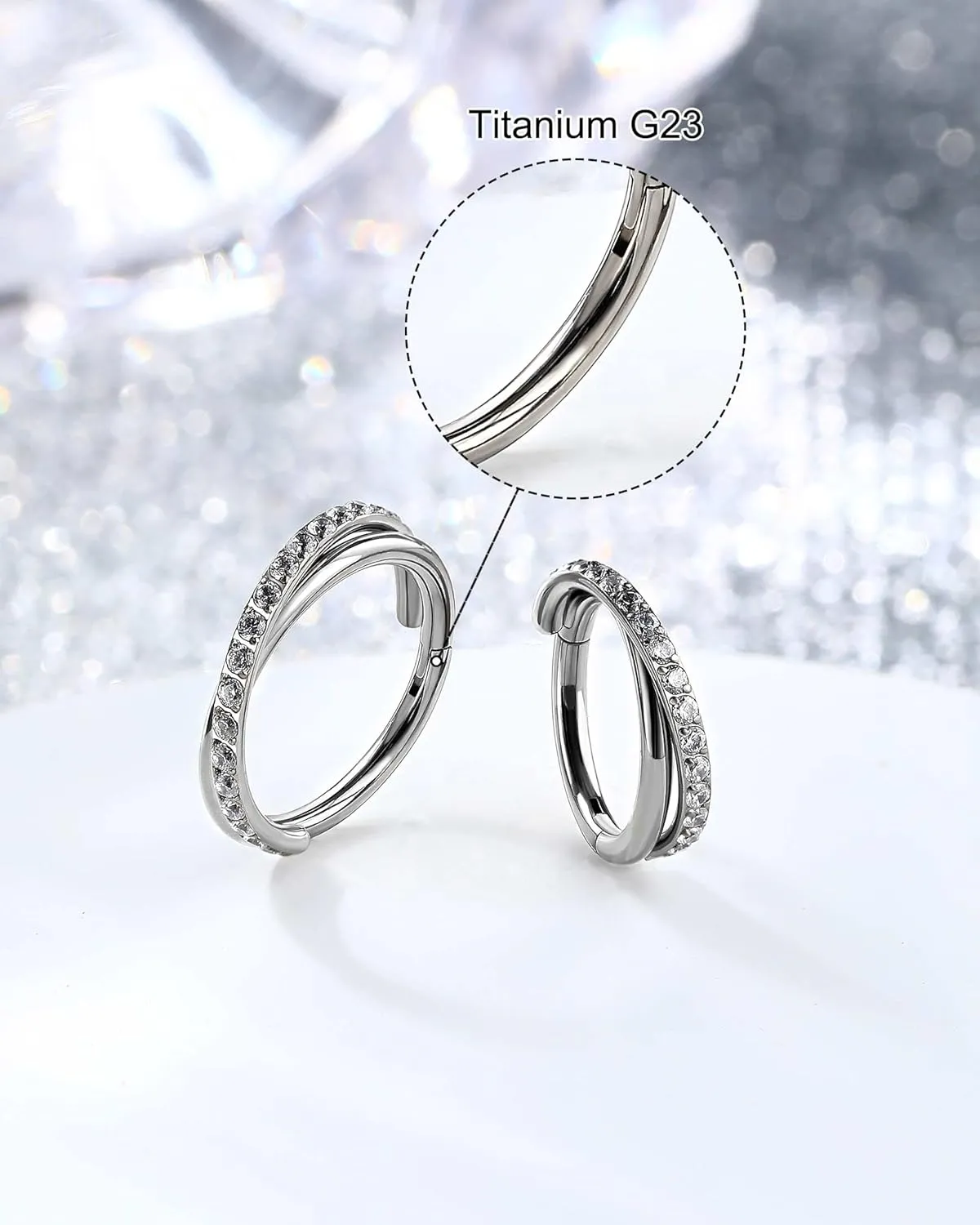 Melighting G23 Titanium Nose Ring Hoop 16G 18G 20G Conch Piercing Jewelry Clear CZ Double Titanium Helix Earring Tragus Daith Piercing Jewelry for Women