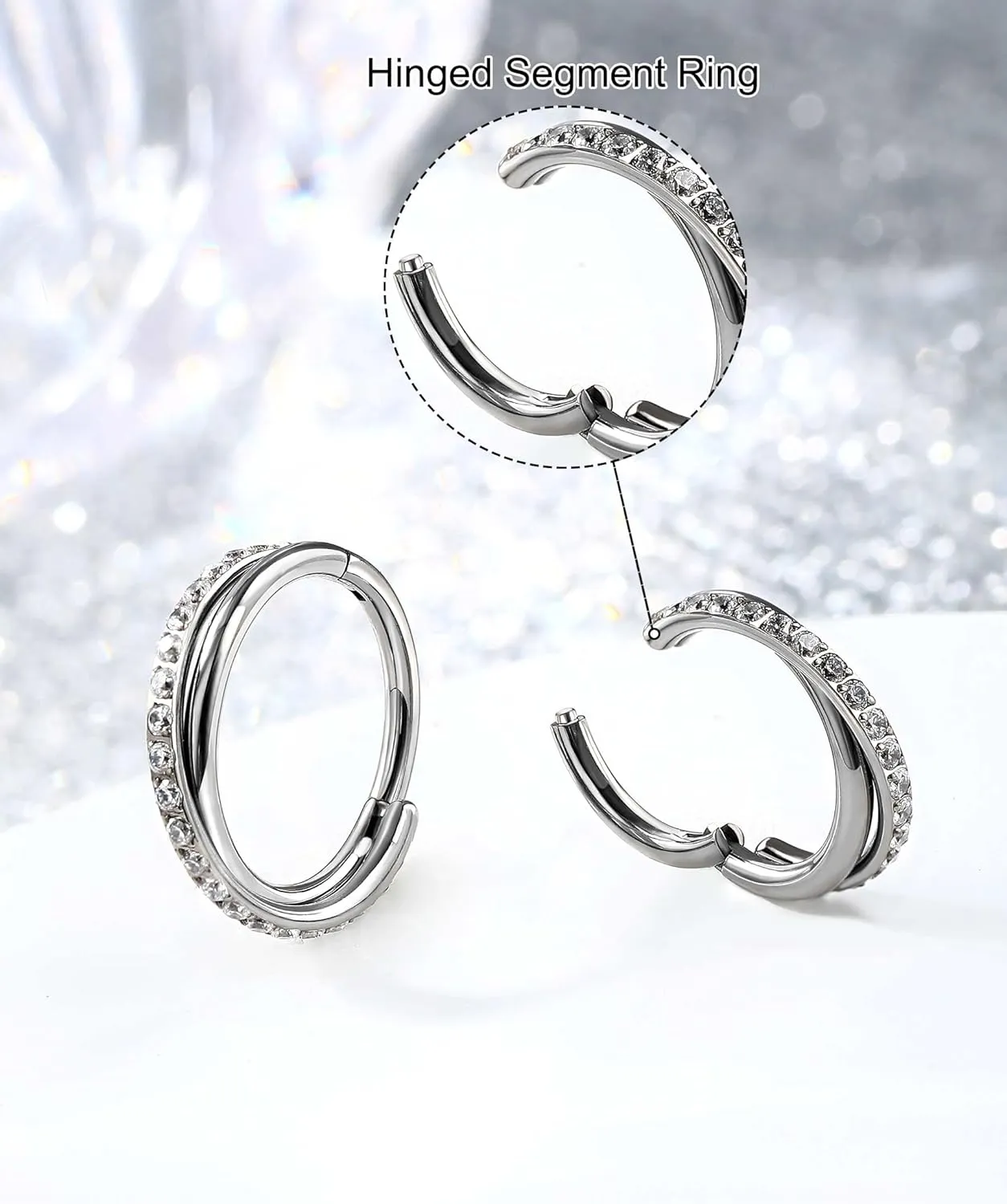 Melighting G23 Titanium Nose Ring Hoop 16G 18G 20G Conch Piercing Jewelry Clear CZ Double Titanium Helix Earring Tragus Daith Piercing Jewelry for Women