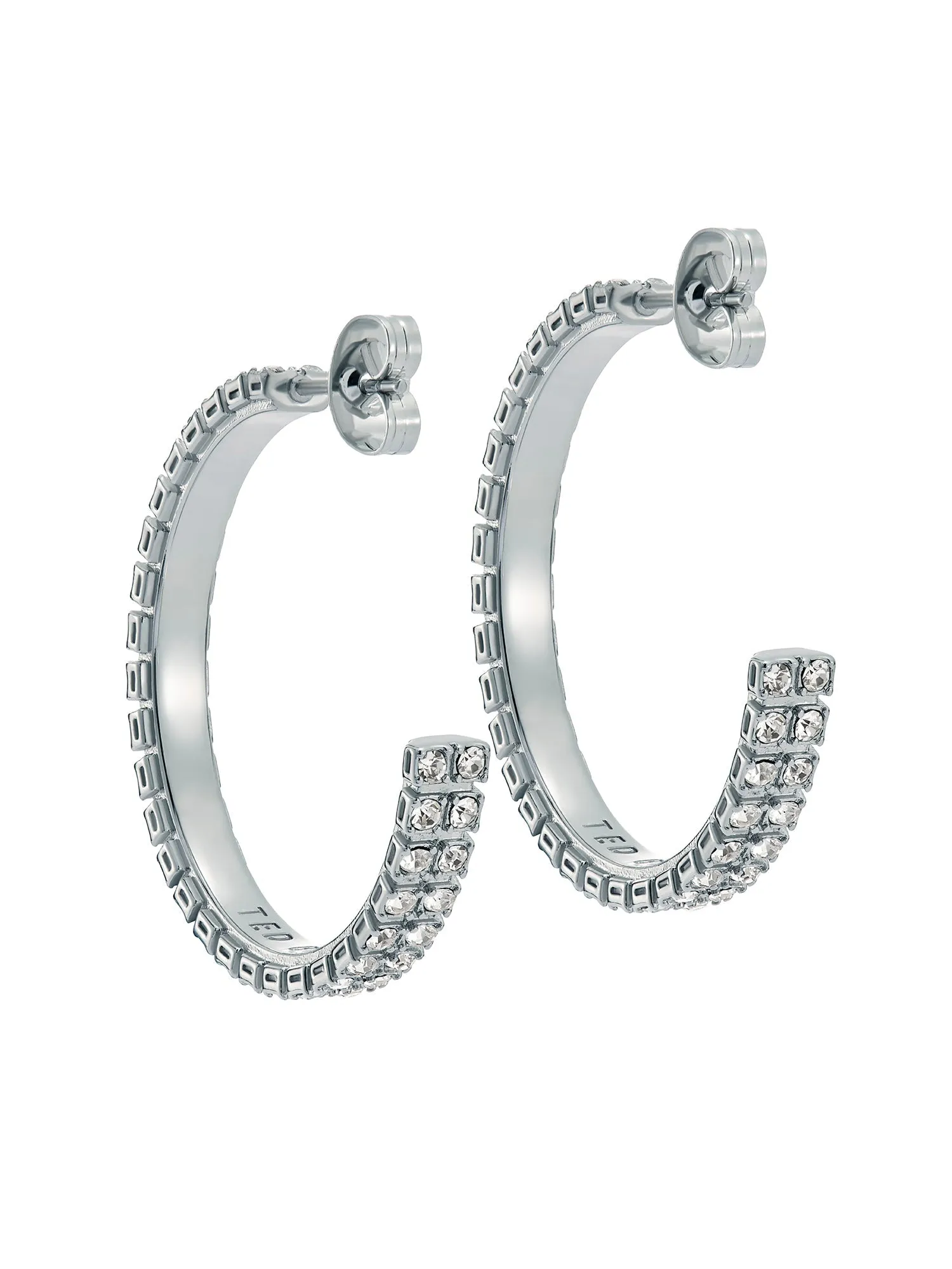 Mellia Medium Double Crystal Hoop Earring Silver