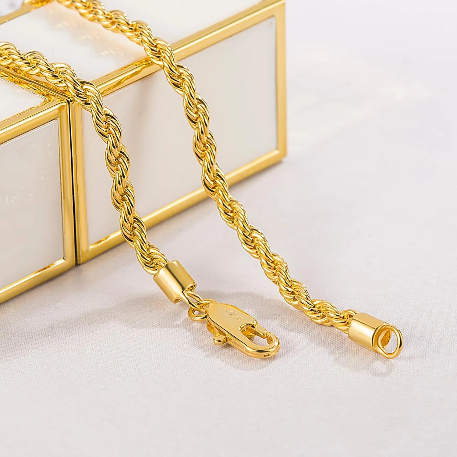 Men Diamond Cut 925 Sterling Silver 3mm Twist Rope Chain Bracelets Women Bangle Clasp Rope Box Chain link 6.3" 6.7" 7" 7.5" 8" 8.5" 9" Cuff Jewelry Gifts