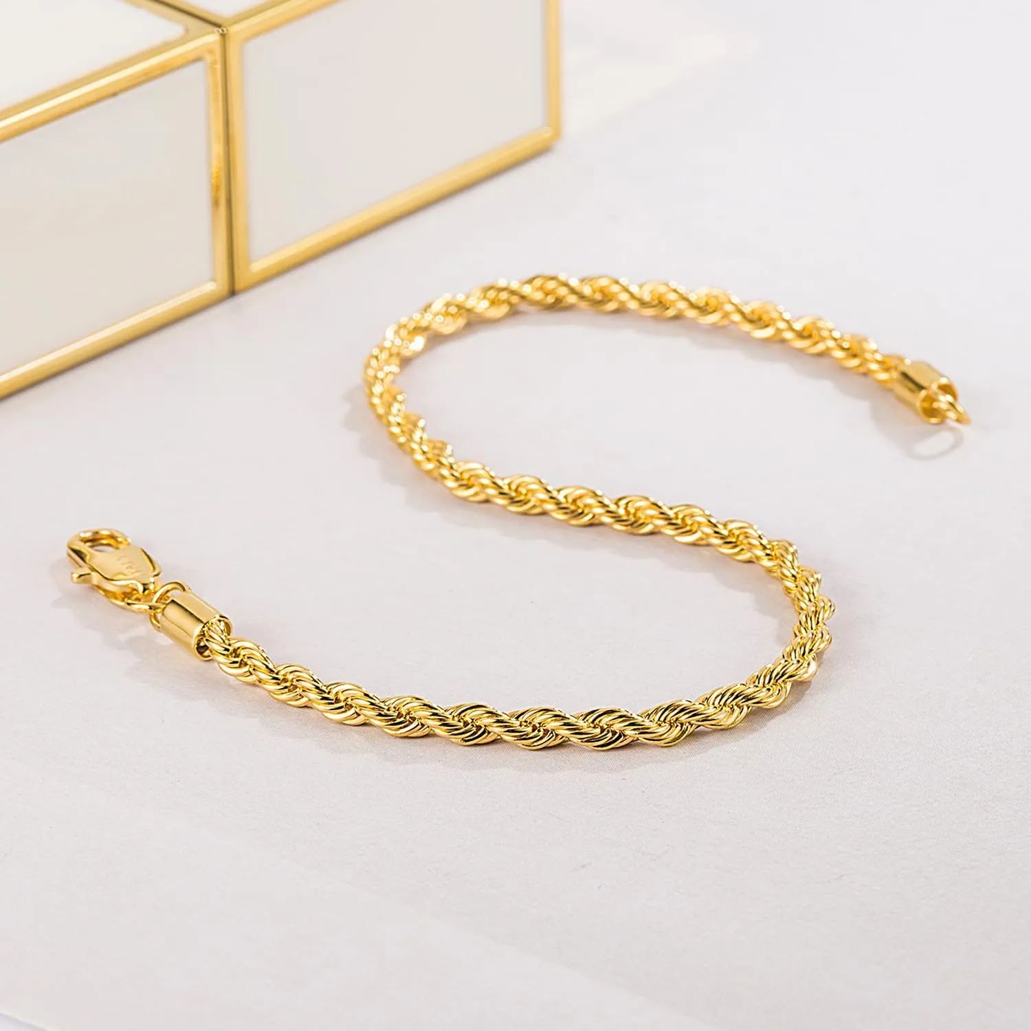 Men Diamond Cut 925 Sterling Silver 3mm Twist Rope Chain Bracelets Women Bangle Clasp Rope Box Chain link 6.3" 6.7" 7" 7.5" 8" 8.5" 9" Cuff Jewelry Gifts