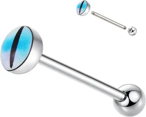 Men'S And Women'S Gradient Color Eye Pattern Tongue Ring, Stainless Steel Threaded Tongue Perforated Barbell Jewelry
