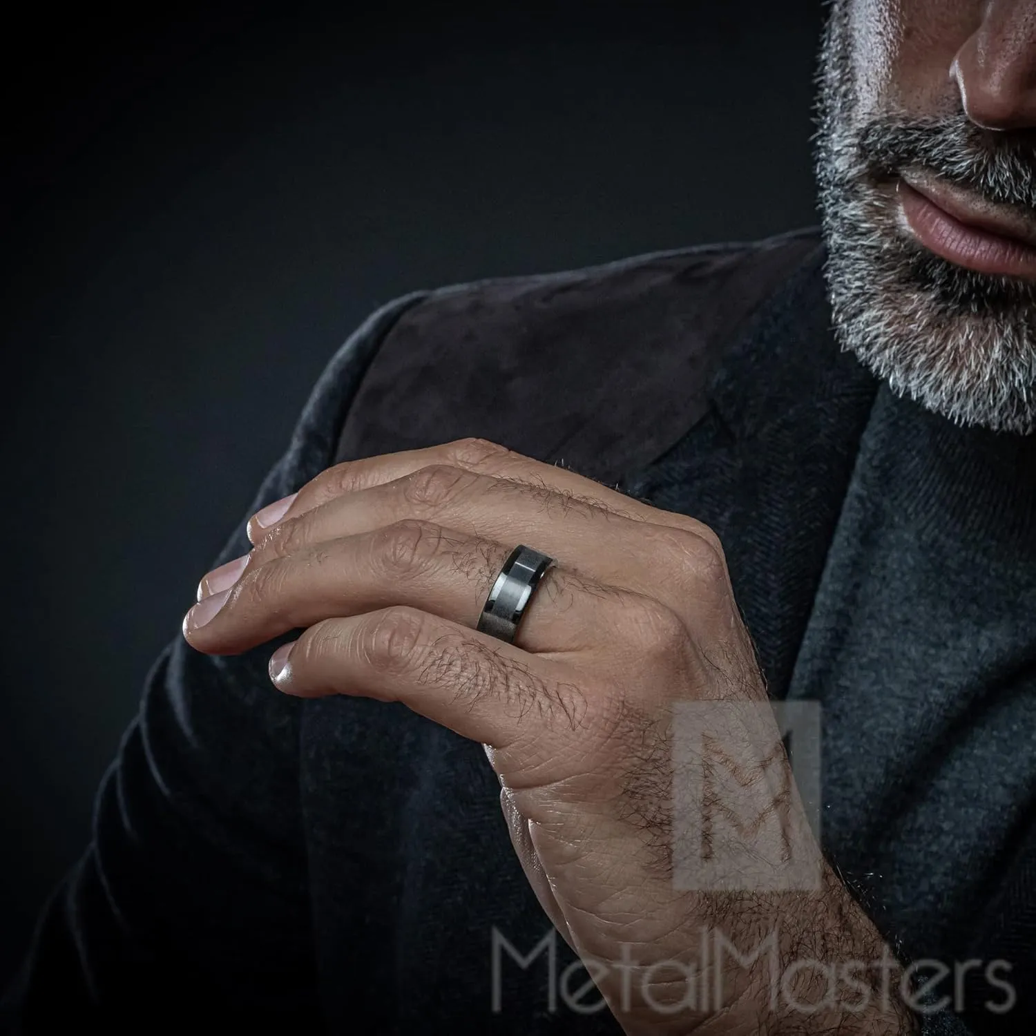 Mens Gunmetal Tungsten Carbide Ring Wedding Band Comfort-fit 8MM High-Polish
