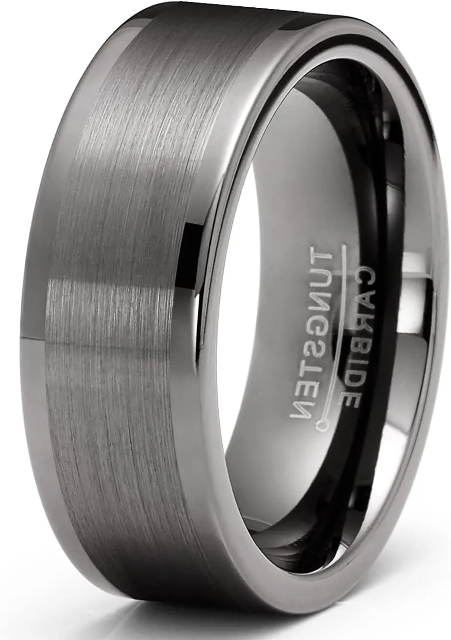 Mens Gunmetal Tungsten Carbide Ring Wedding Band Comfort-fit 8MM High-Polish