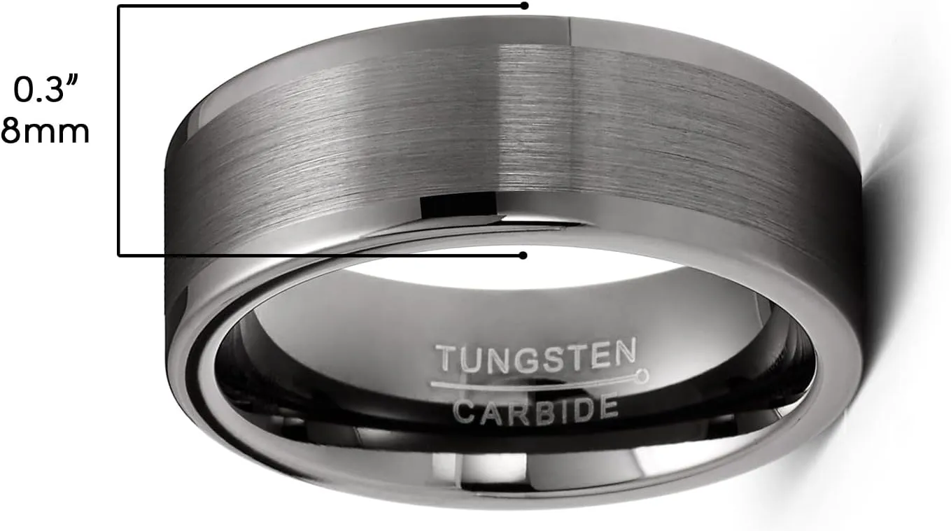 Mens Gunmetal Tungsten Carbide Ring Wedding Band Comfort-fit 8MM High-Polish