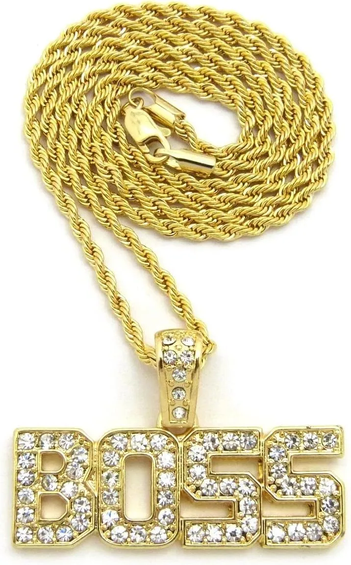 MENS ICED OUT BOSS PENDANT GOLD BOX CUBAN ROPE CHAIN HIP HOP NECKLACE