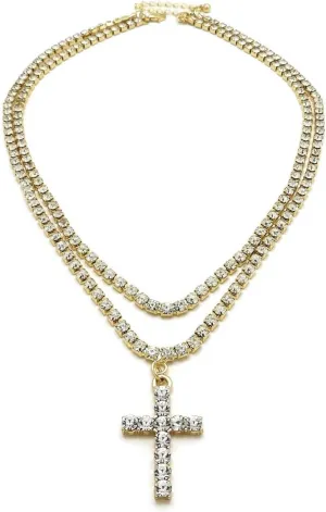 Mens Iced Out Cz Ankh Cross Hip Hop Pendant 3mm 16" & 18" 1 Row Tennis Chain Necklace