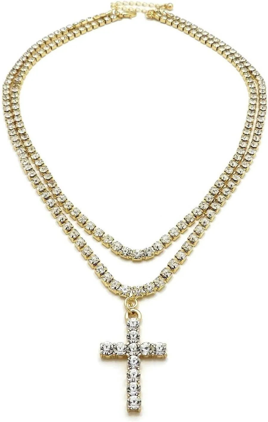 Mens Iced Out Cz Ankh Cross Hip Hop Pendant 3mm 16" & 18" 1 Row Tennis Chain Necklace