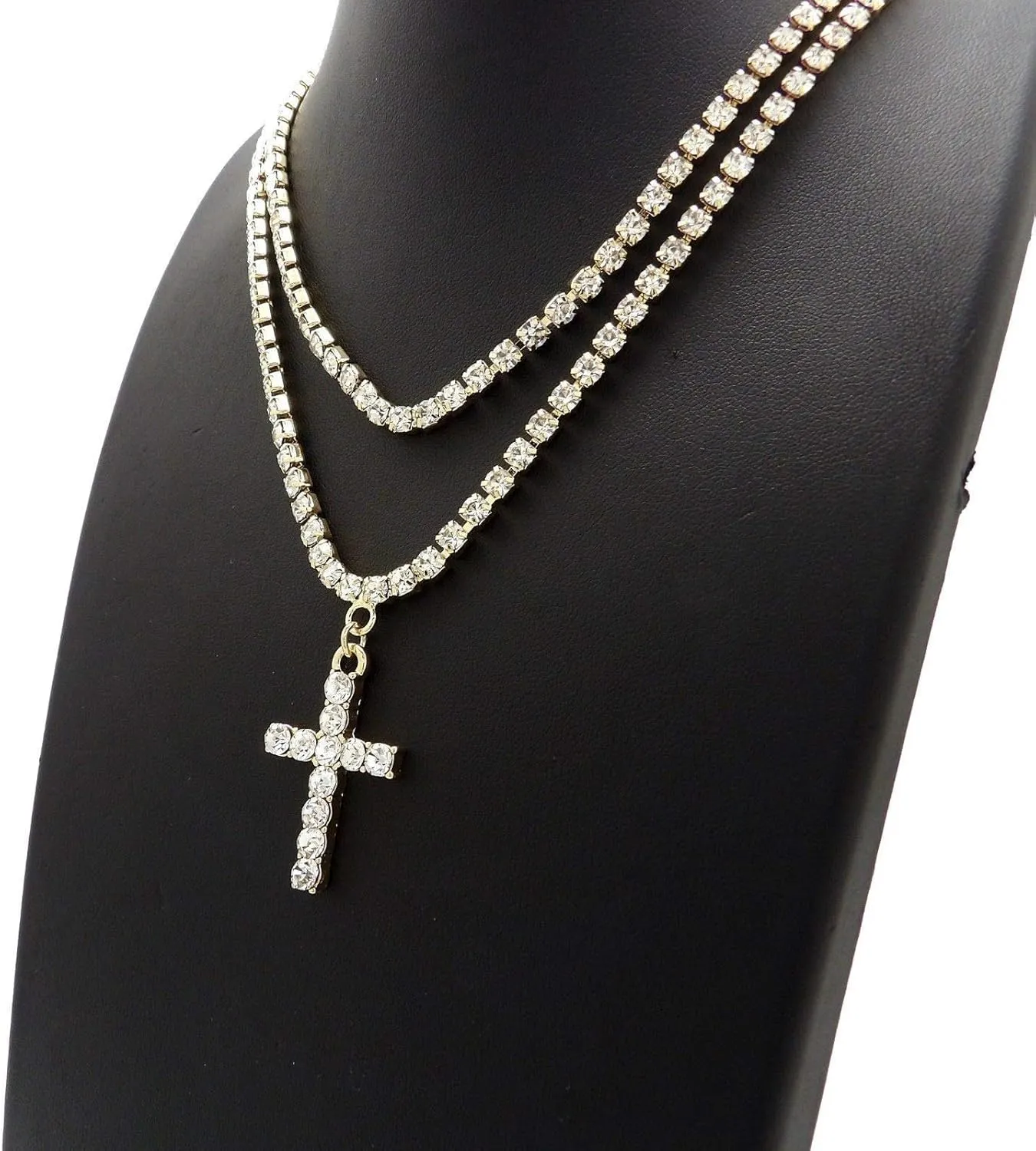 Mens Iced Out Cz Ankh Cross Hip Hop Pendant 3mm 16" & 18" 1 Row Tennis Chain Necklace