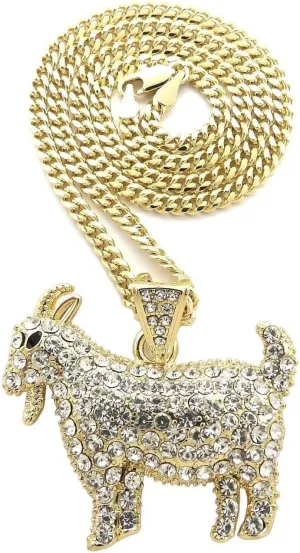 MENS ICED OUT HIP HOP GOAT PENDANT BOX, ROPE, CUBAN CHAIN NECKLACE