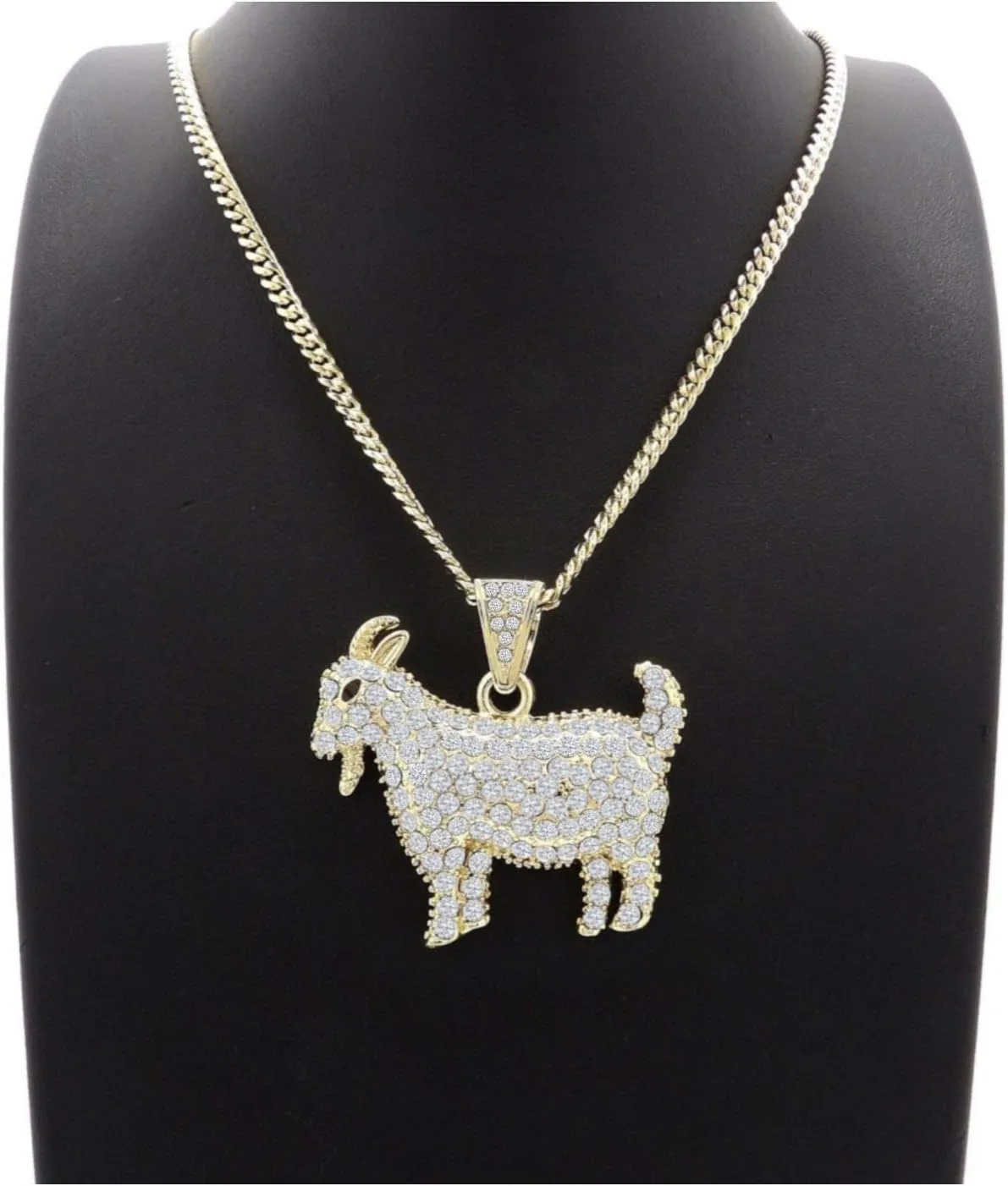 MENS ICED OUT HIP HOP GOAT PENDANT BOX, ROPE, CUBAN CHAIN NECKLACE