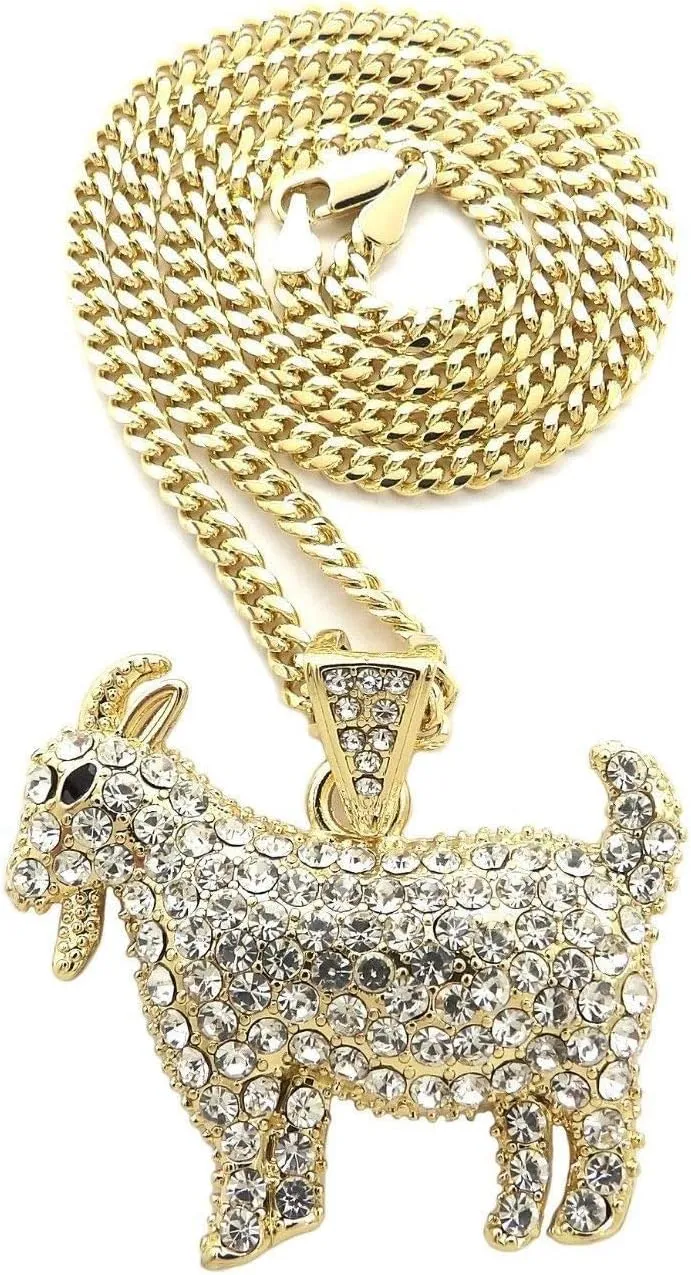 MENS ICED OUT HIP HOP GOAT PENDANT BOX, ROPE, CUBAN CHAIN NECKLACE