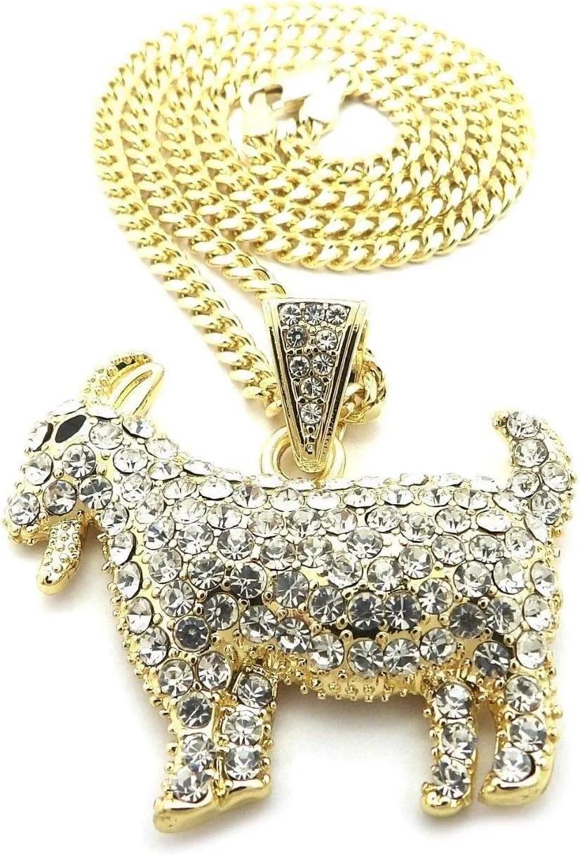 MENS ICED OUT HIP HOP GOAT PENDANT BOX, ROPE, CUBAN CHAIN NECKLACE
