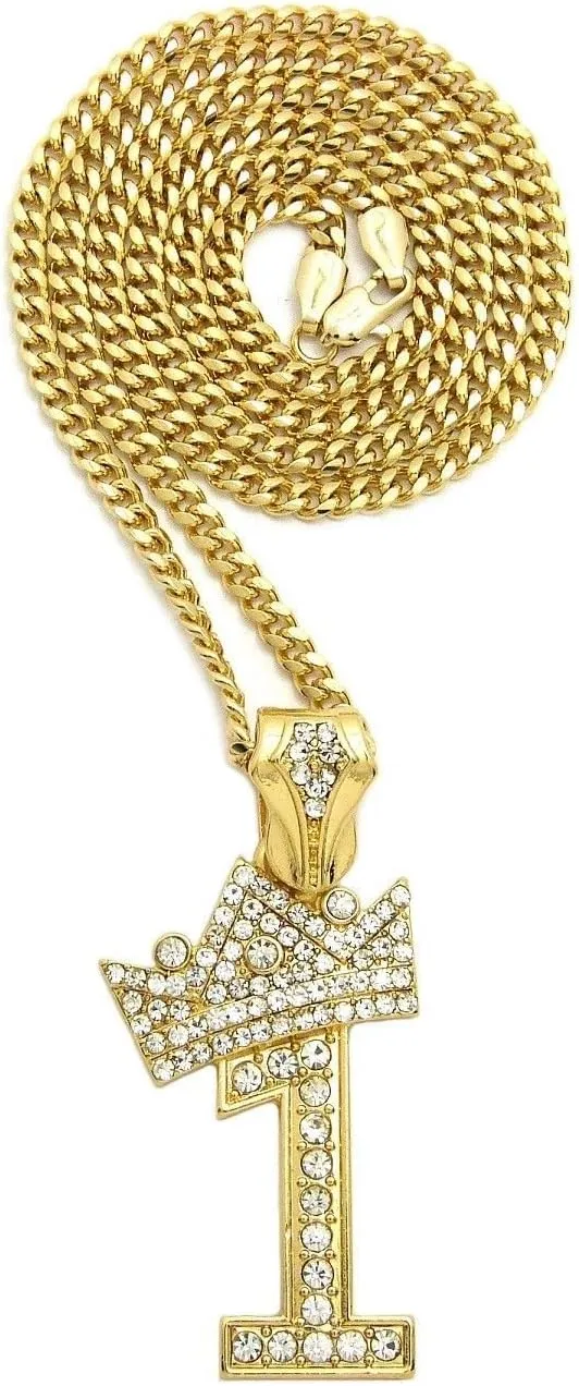 MENS ICED OUT NUMBER 1 TO 9 PENDANT 3mm/ 24" CUBAN CHAIN NECKLACE