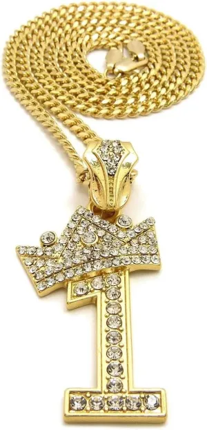 MENS ICED OUT NUMBER 1 TO 9 PENDANT 3mm/ 24" CUBAN CHAIN NECKLACE