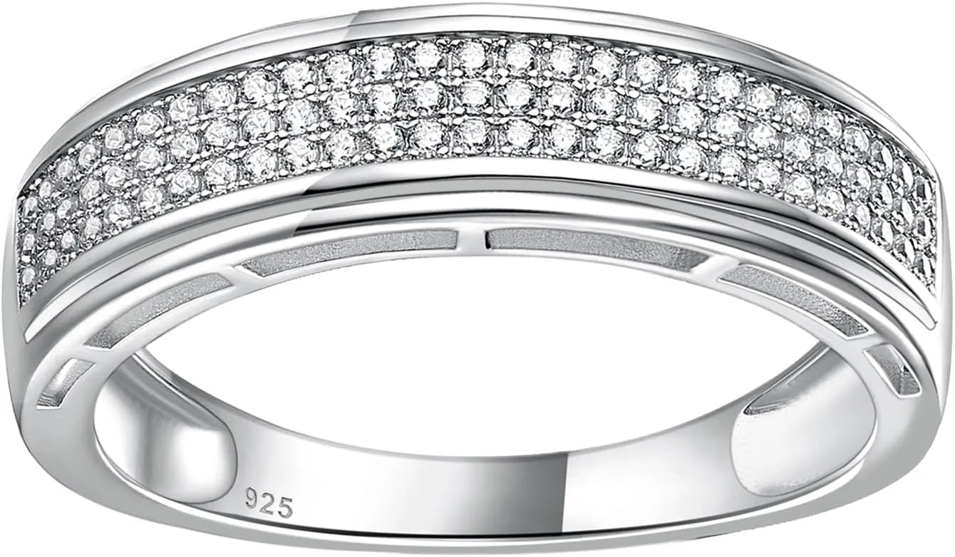 Mens Moissanite Wedding Band 1.1cttw 81 Round Cut D Color VVS1 Clarity Lab-Created Half-Eternity Ring 925 Sterling Silver Engagement Ring for Him Size 7-14