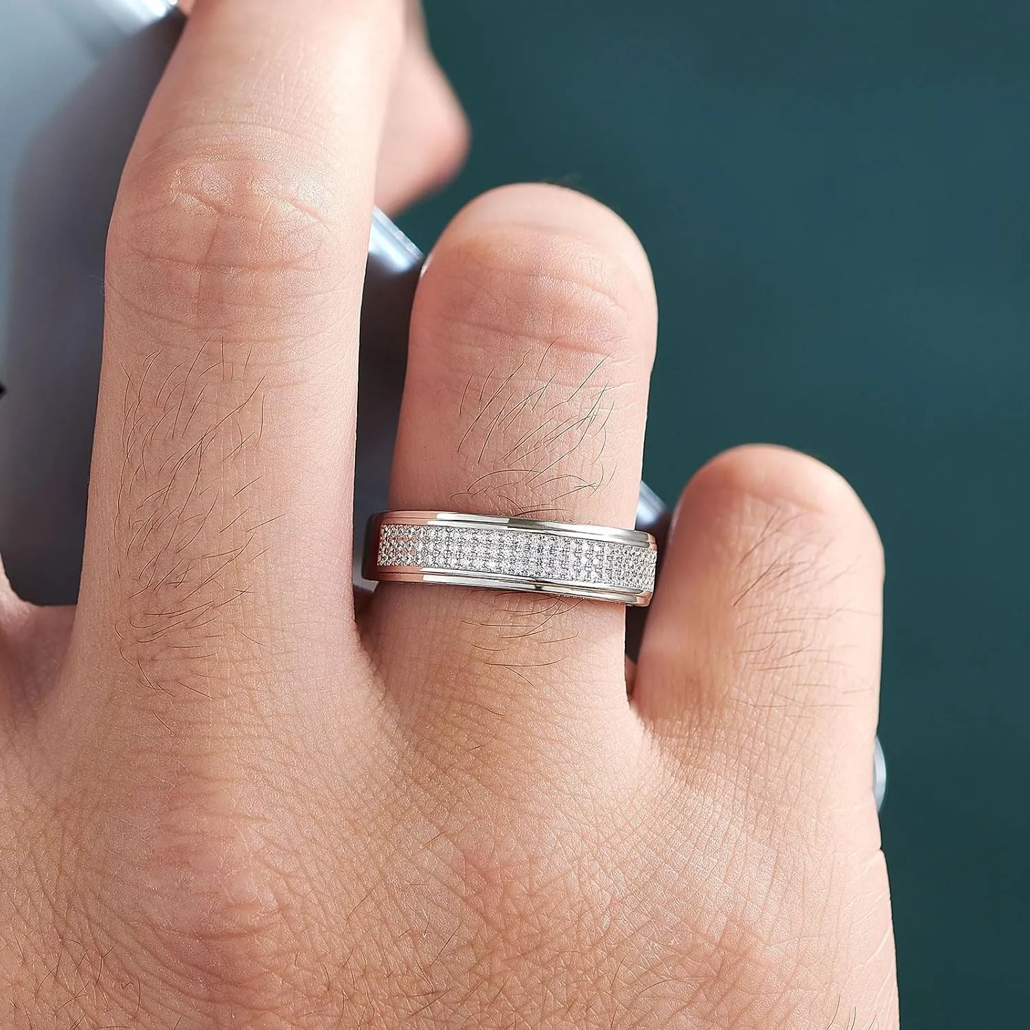 Mens Moissanite Wedding Band 1.1cttw 81 Round Cut D Color VVS1 Clarity Lab-Created Half-Eternity Ring 925 Sterling Silver Engagement Ring for Him Size 7-14