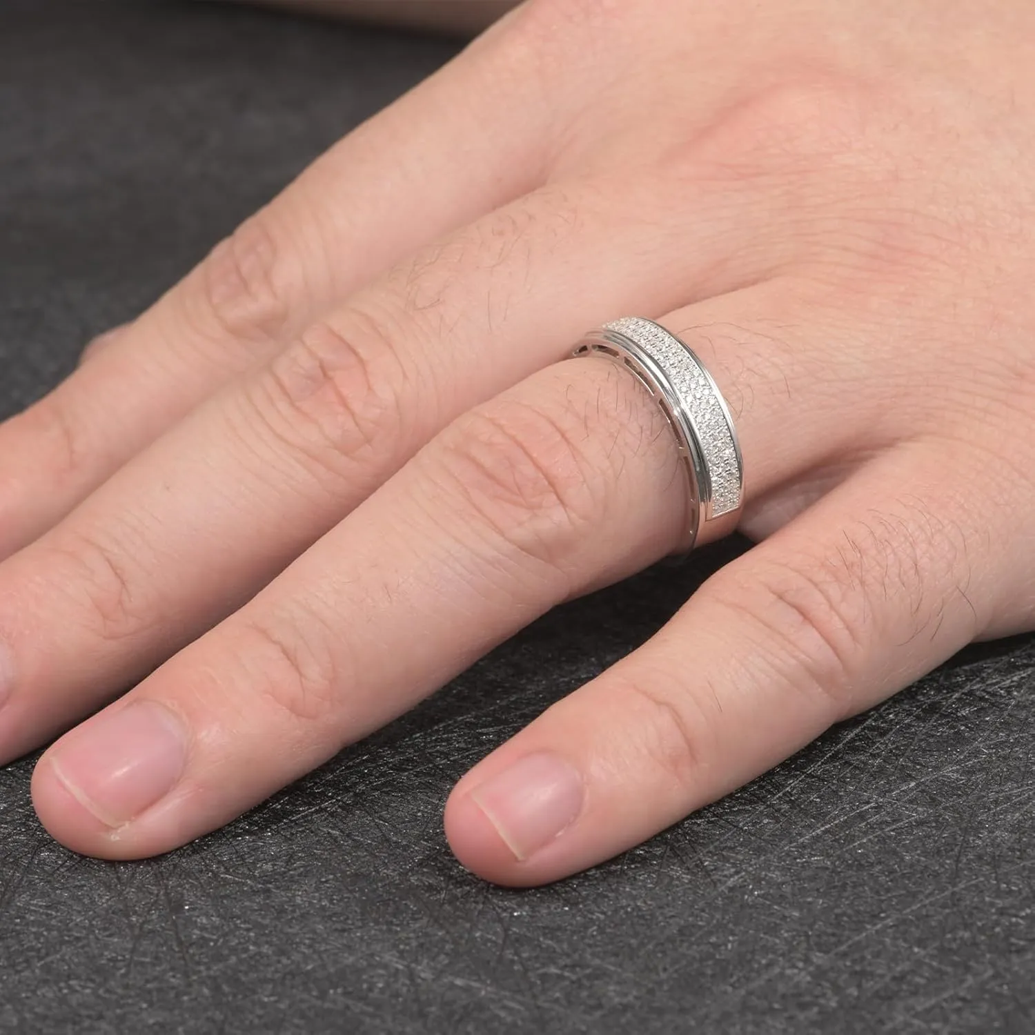 Mens Moissanite Wedding Band 1.1cttw 81 Round Cut D Color VVS1 Clarity Lab-Created Half-Eternity Ring 925 Sterling Silver Engagement Ring for Him Size 7-14