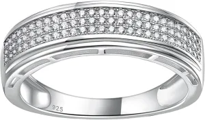 Mens Moissanite Wedding Band 1.1cttw 81 Round Cut D Color VVS1 Clarity Lab-Created Half-Eternity Ring 925 Sterling Silver Engagement Ring for Him Size 7-14