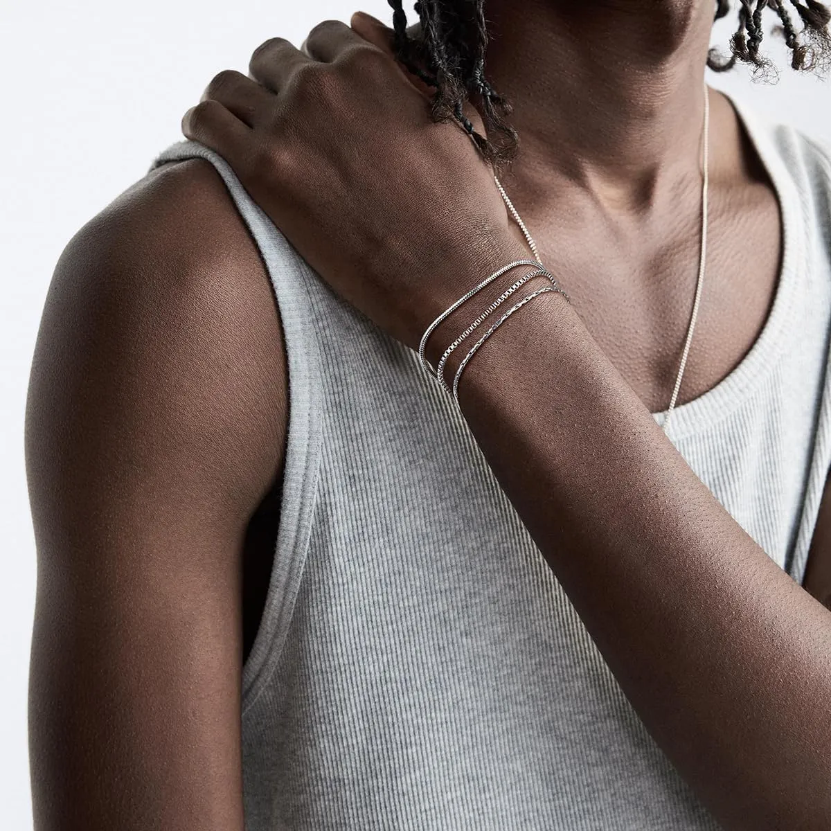 Men's Silver Bracelet Set: 3 PCS Tiny Snake Chain Link Bracelets Non Tarnish Stainless Steel Jewelry for Men Women 6.5/7/7.5/8/8.8/9 Inch Cool Silver Stack Bracelet Gifts for Boyfriend or Dad