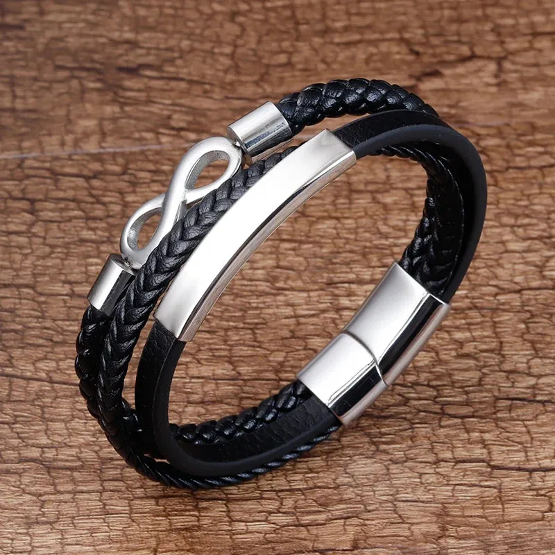 Men's Stainless Steel Infinity Braided Leather Bracelets