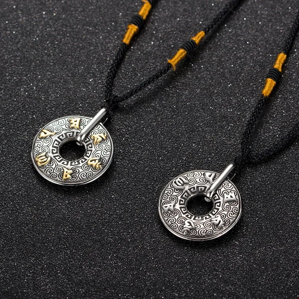 Men's Stainless Steel Tibetan Buddhist Om Mani Padme Hum Mantra Pendant Necklace Yoga Religious Jewelry