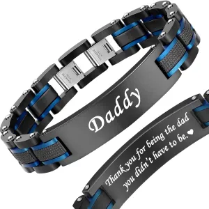 Men's Stainless Steel Two-Tone Square Link diamond Bracelet in Black & Blue Ion-Plated Black