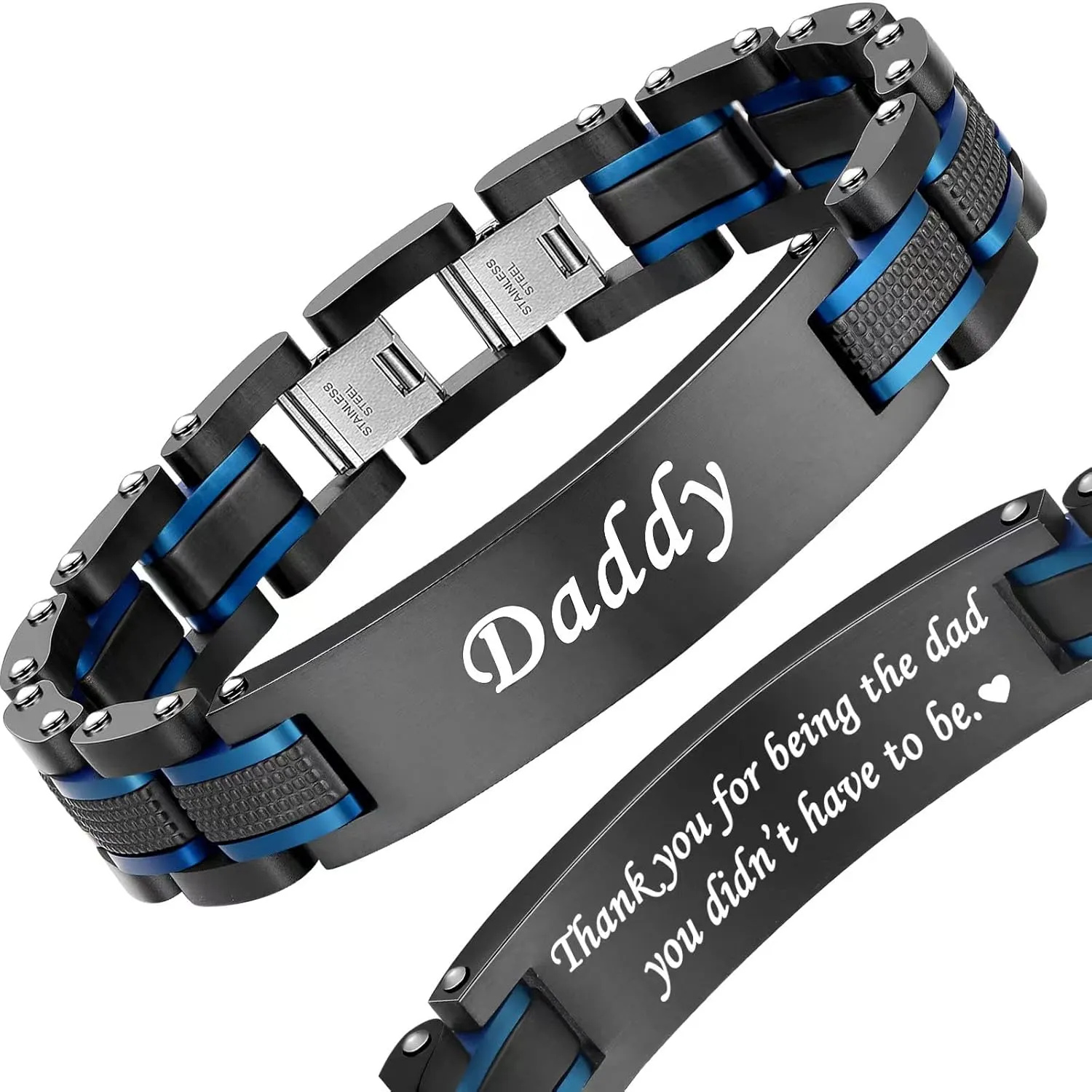 Men's Stainless Steel Two-Tone Square Link diamond Bracelet in Black & Blue Ion-Plated Black