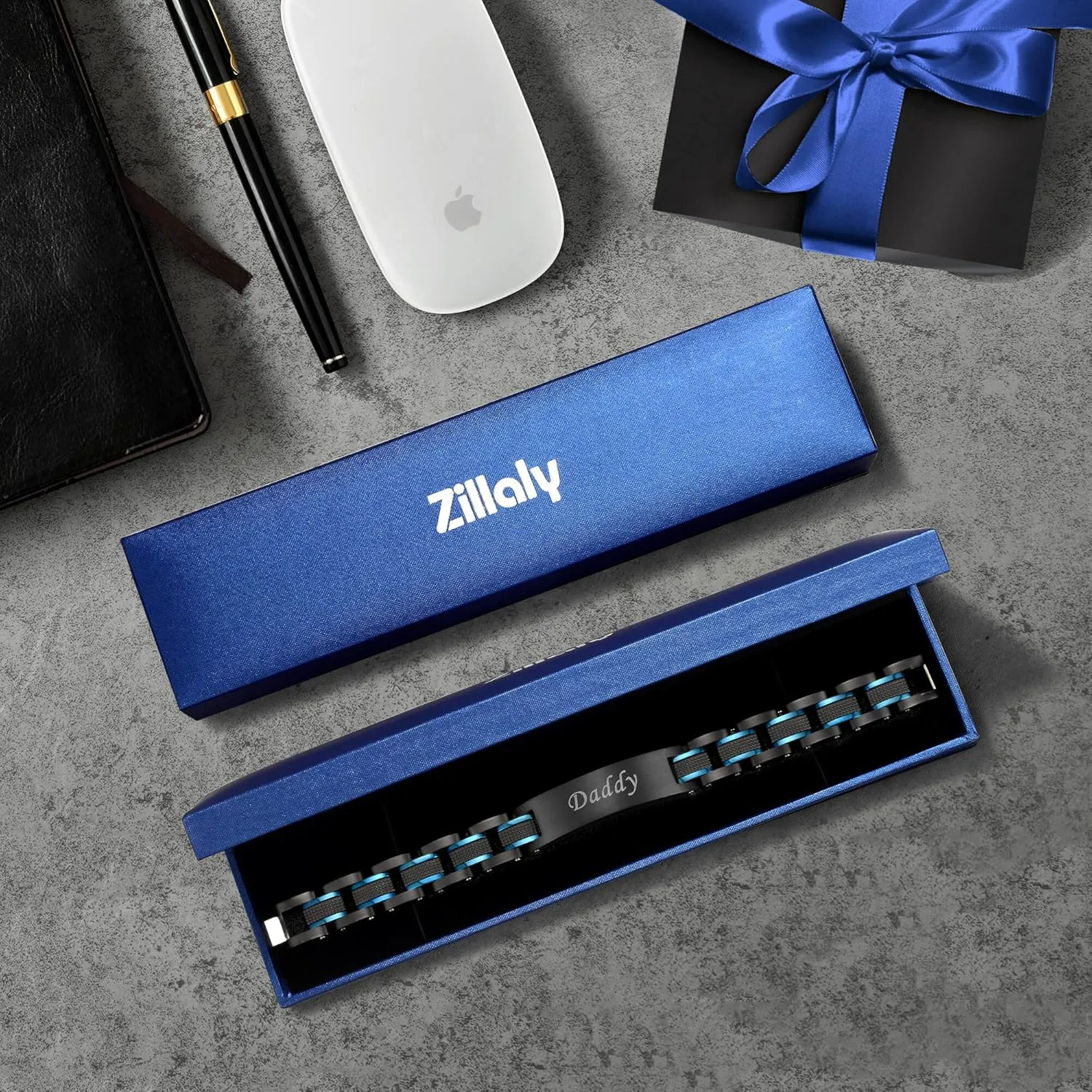 Men's Stainless Steel Two-Tone Square Link diamond Bracelet in Black & Blue Ion-Plated Black