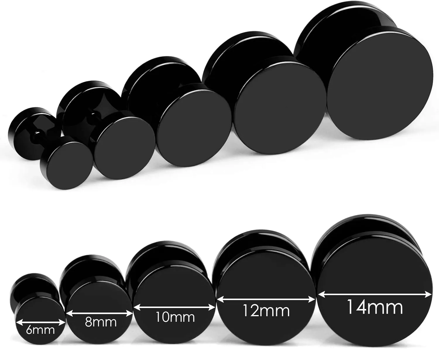 Mens Womens Stud Earrings Fake Plugs Cheater Illusion Ear Gauges Tunnel Stainless Steel 6 Pairs