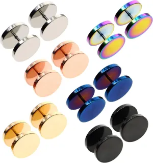 Mens Womens Stud Earrings Fake Plugs Cheater Illusion Ear Gauges Tunnel Stainless Steel 6 Pairs