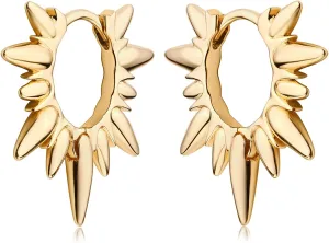 MEVECCO Dainty Gold Hoop Earrings for Women 18K Gold Plated Spike Huggie Hoop Earrings Geometry Handmade Minimalist Hypoallergenic Hoop Earrings for Her Gifts