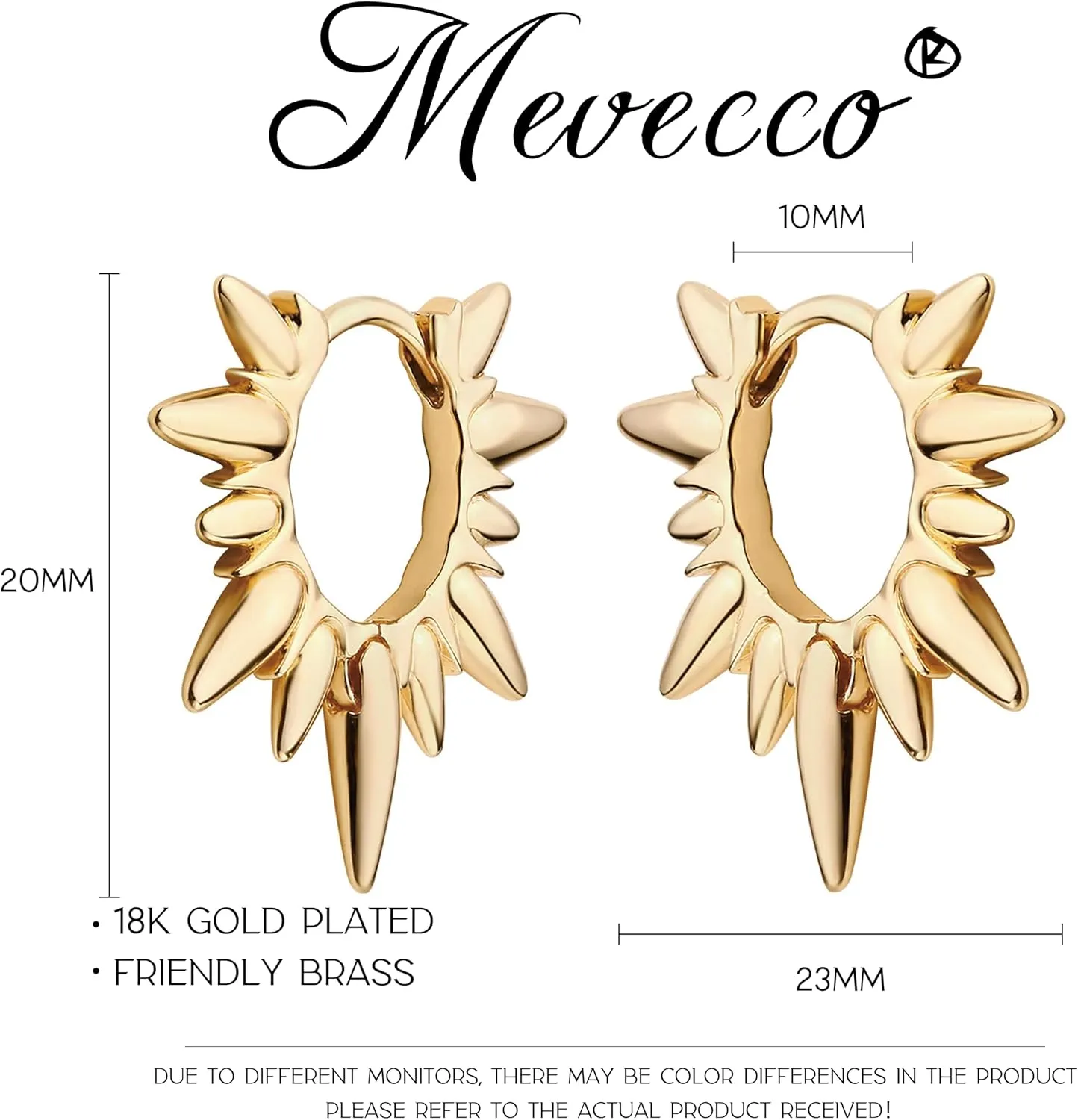 MEVECCO Dainty Gold Hoop Earrings for Women 18K Gold Plated Spike Huggie Hoop Earrings Geometry Handmade Minimalist Hypoallergenic Hoop Earrings for Her Gifts