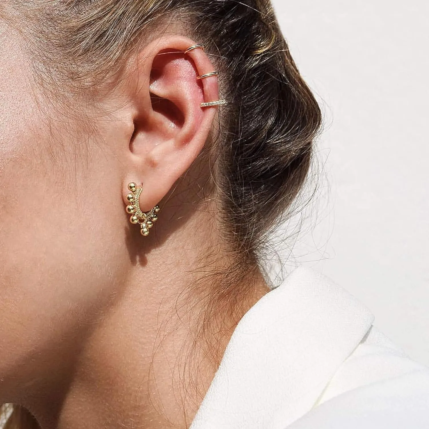 MEVECCO Dainty Gold Hoop Earrings for Women 18K Gold Plated Spike Huggie Hoop Earrings Geometry Handmade Minimalist Hypoallergenic Hoop Earrings for Her Gifts
