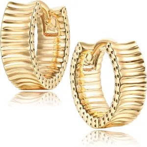 MEVECCO Gold Chunky Wide Huggie Hoop Earrings 18K Gold Plated Dainty Thick Round Ear Cute Small Sleeper Mini Huggie Earring Tiny Minimalist Wide Round CZ Hoop Earrings for Women Everyday Earring