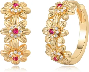 MEVECCO Gold Daisy Flower Hoop Earrings for Women 18K Gold Plated Flora Hoop Earrings Handmade Simple Minimalism Hoop Hypoallergenic Earrings for Everyday Jewelry