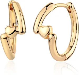 MEVECCO Gold Heart Huggie Hoop Earrings 18K Gold Plated Love Heart Hoop Earrings Minimalist Handmade Earrings for Women