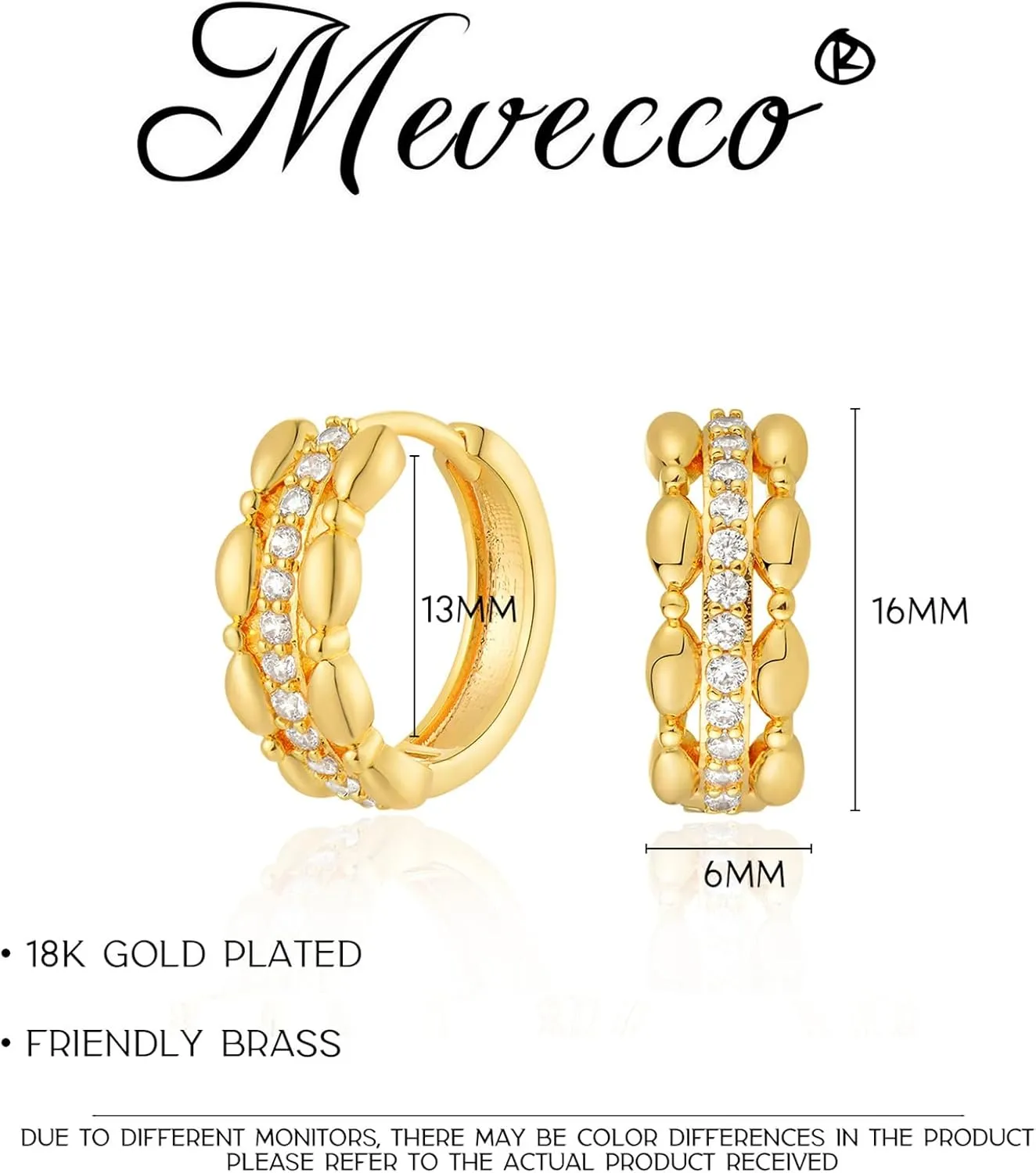 MEVECCO Gold Hoop Earrings 18K Gold Plated Dainty Cute CZ Earring Earrings for Everyday Wear Jewelry