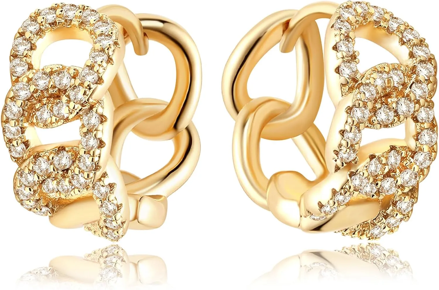 MEVECCO Gold Hoop Earrings for Women 18K Gold Plated Hoop Earrings with Shining Cubic Zriconia Handmade Hoop Earrings for Everyday Jewelry