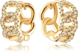 MEVECCO Gold Hoop Earrings for Women 18K Gold Plated Hoop Earrings with Shining Cubic Zriconia Handmade Hoop Earrings for Everyday Jewelry
