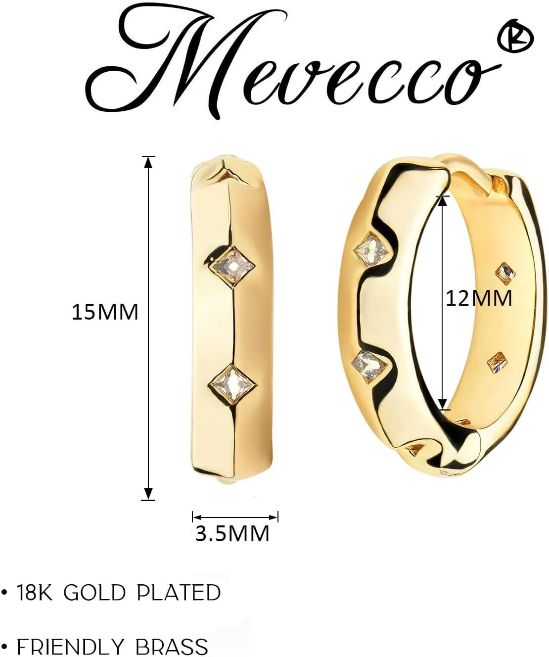 MEVECCO Gold Huggie Earrings 18K Gold Plated Hoop Delicate Cubic Zirconia Cuba Heart Earrings Minimalist Ear Jewelry for Women