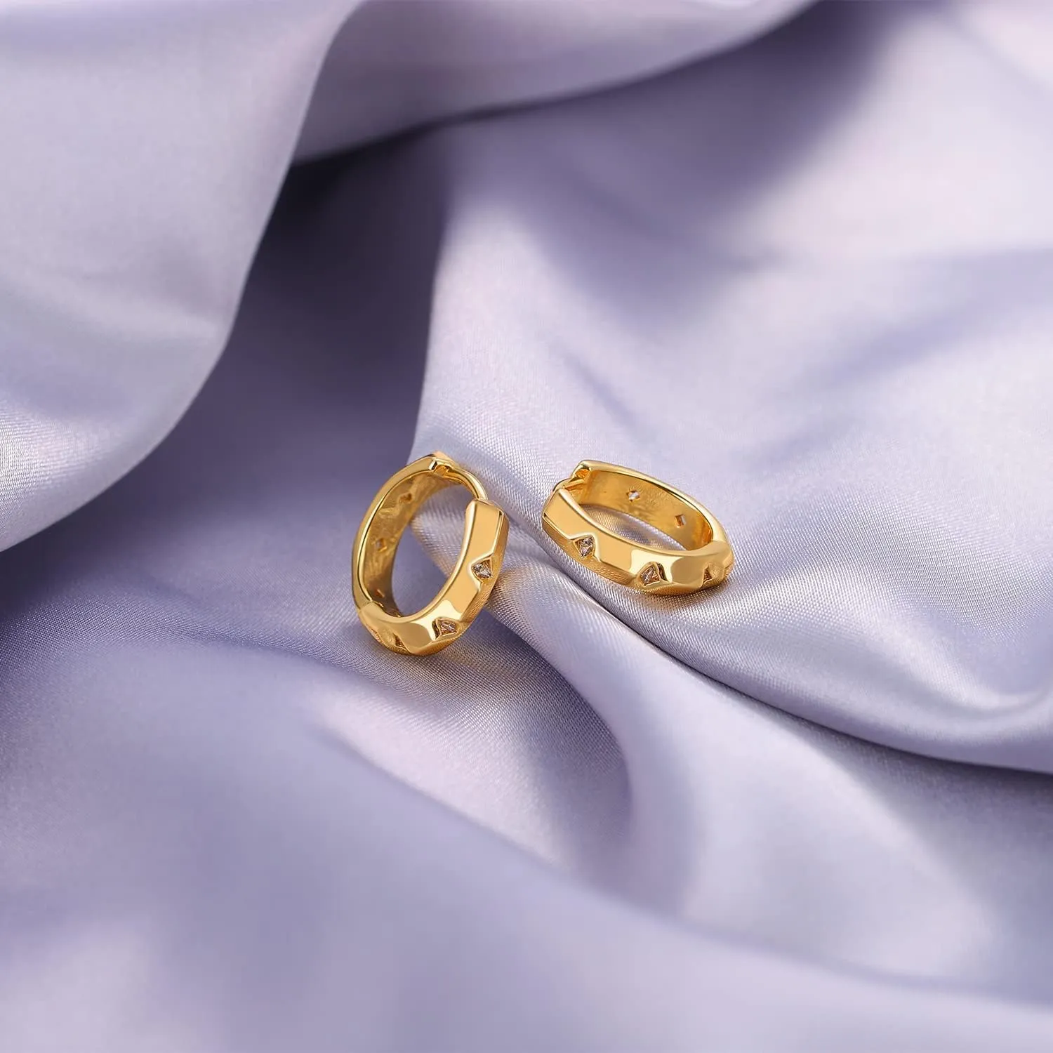 MEVECCO Gold Huggie Earrings 18K Gold Plated Hoop Delicate Cubic Zirconia Cuba Heart Earrings Minimalist Ear Jewelry for Women