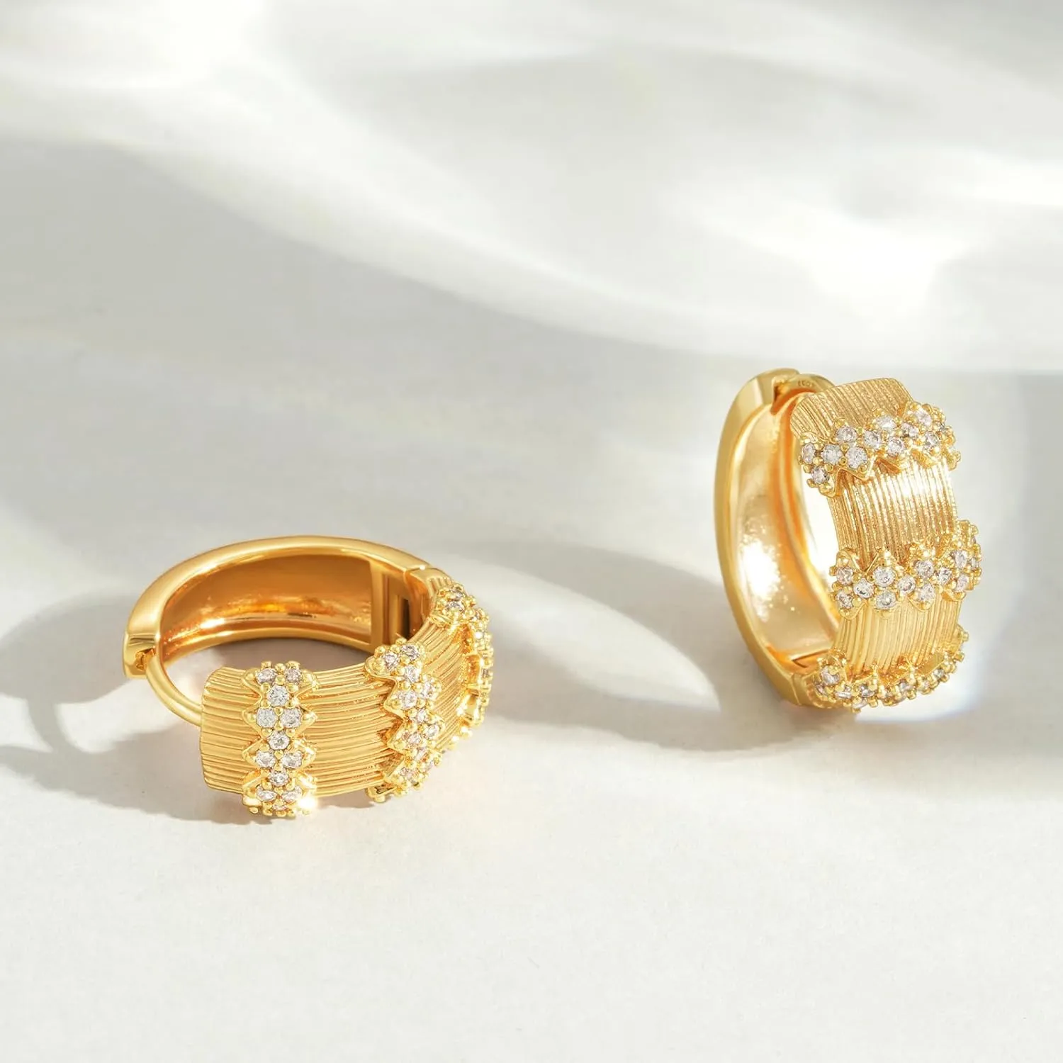 MEVECCO Gold Huggie Hoop Earrings for Women 18K Gold Plated Cubic Zircon Handmade Minimalist CZ Hoop Ear Jewelry