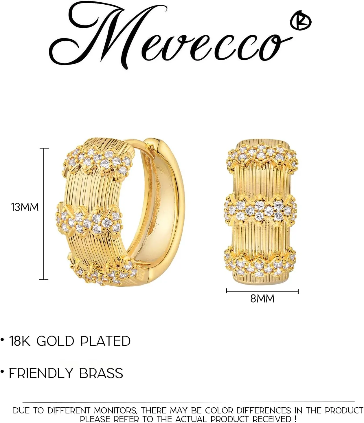 MEVECCO Gold Huggie Hoop Earrings for Women 18K Gold Plated Cubic Zircon Handmade Minimalist CZ Hoop Ear Jewelry