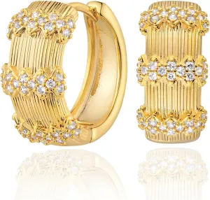 MEVECCO Gold Huggie Hoop Earrings for Women 18K Gold Plated Cubic Zircon Handmade Minimalist CZ Hoop Ear Jewelry