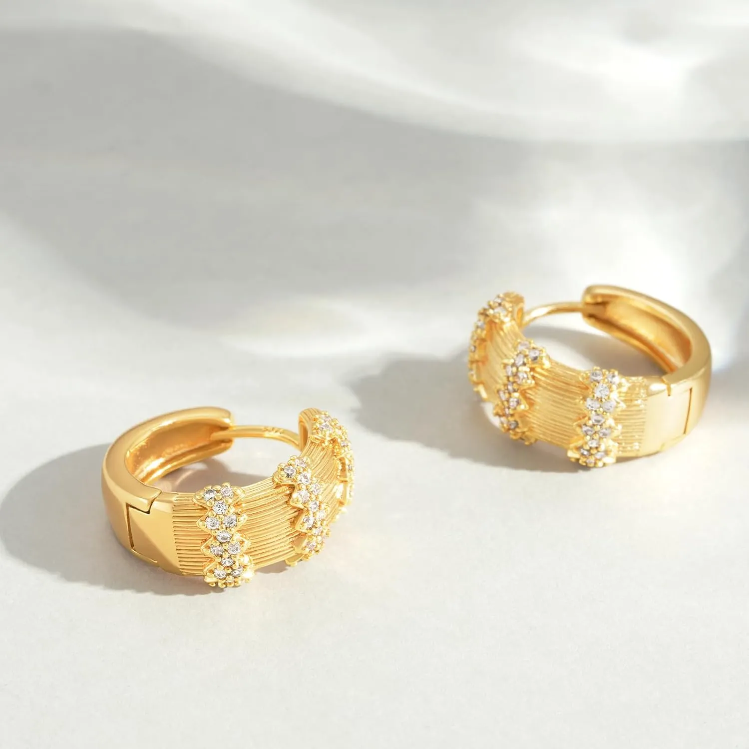 MEVECCO Gold Huggie Hoop Earrings for Women 18K Gold Plated Cubic Zircon Handmade Minimalist CZ Hoop Ear Jewelry