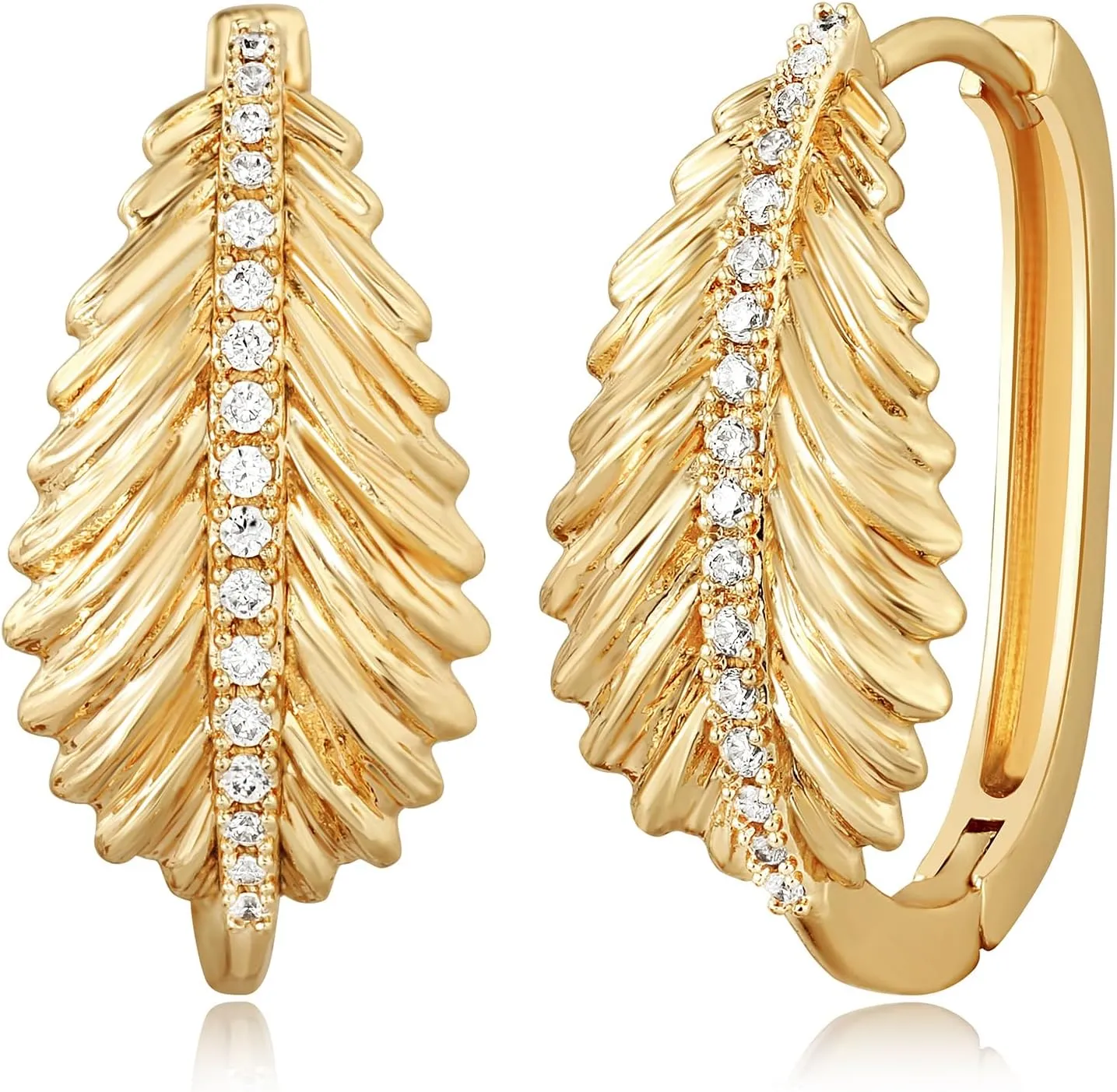 MEVECCO Gold Leaf Oval Hoop Earrings 18K Gold Plated Hoop Earrings Minimalist Handmade Earrings for Women