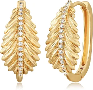 MEVECCO Gold Leaf Oval Hoop Earrings 18K Gold Plated Hoop Earrings Minimalist Handmade Earrings for Women